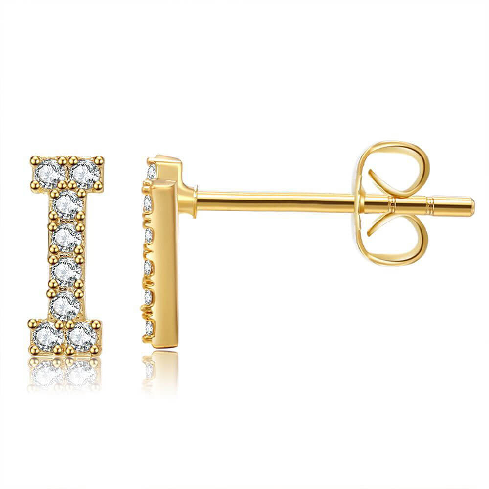 Letter I Initial Diamond Stud Earrings in Gold