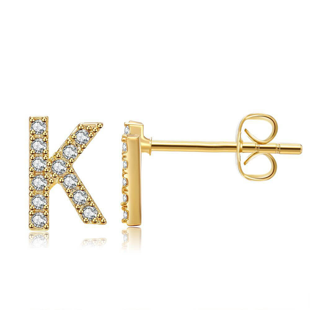 Pavé Letter M Initial Diamond Gold Stud Earrings