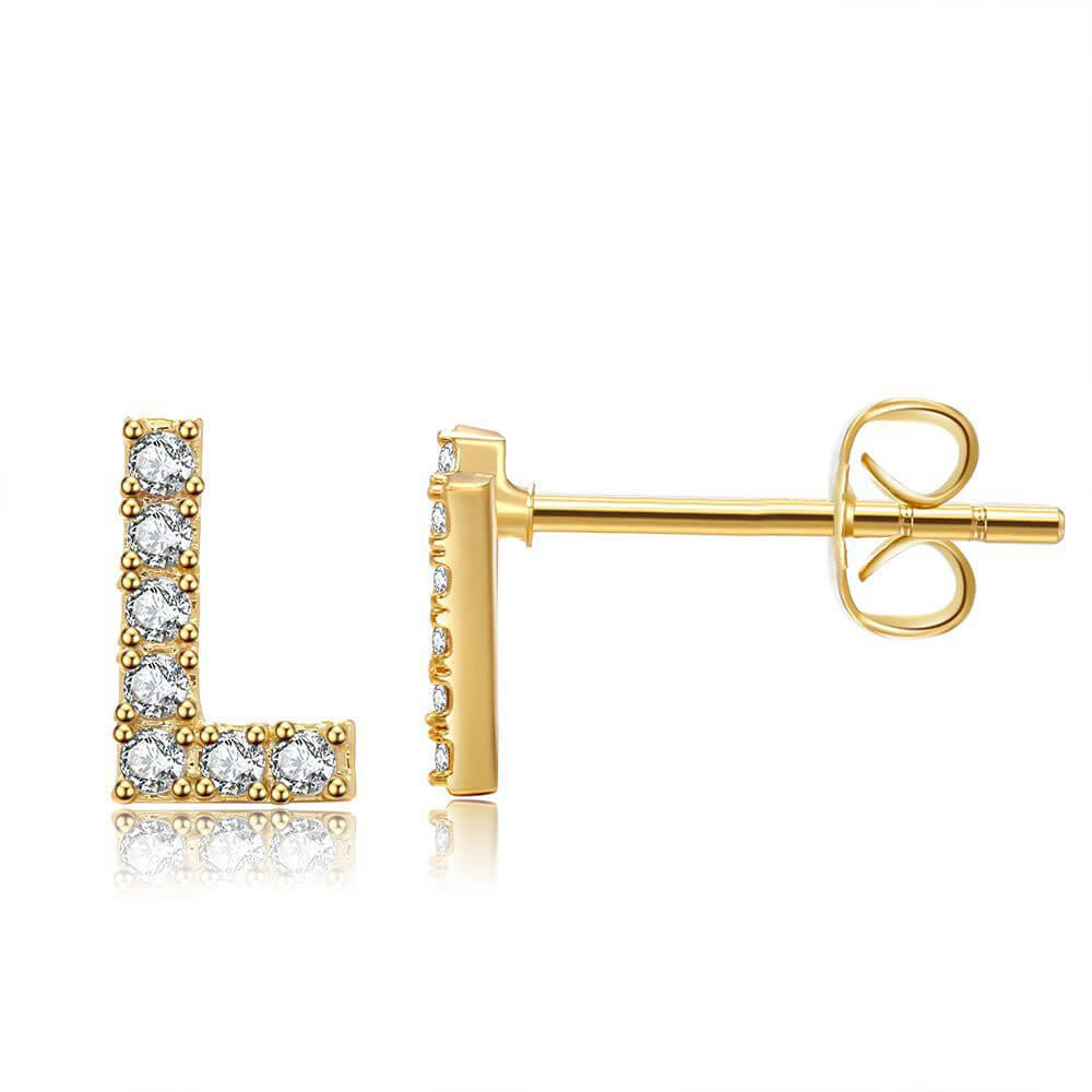Pavé Letter M Initial Diamond Gold Stud Earrings