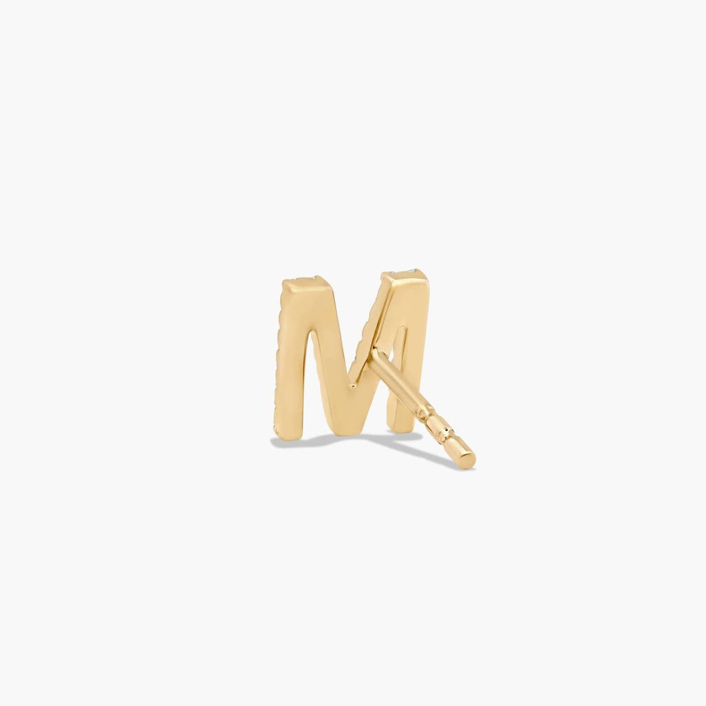 Letter M Initial Diamond Stud Earrings in Gold