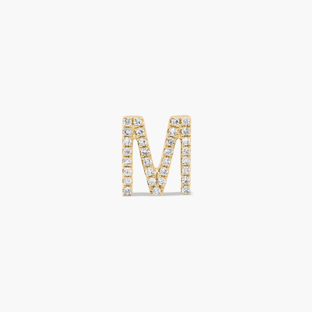 Letter M Initial Diamond Stud Earrings in Gold