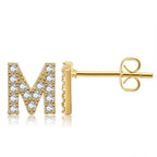 Letter M Initial Diamond Stud Earrings in Gold