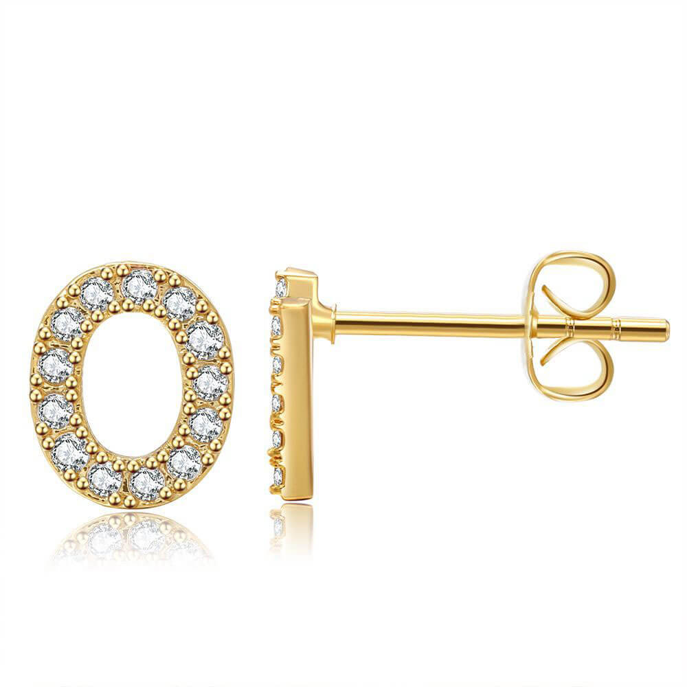 Letter O Initial Diamond Stud Earrings in Gold