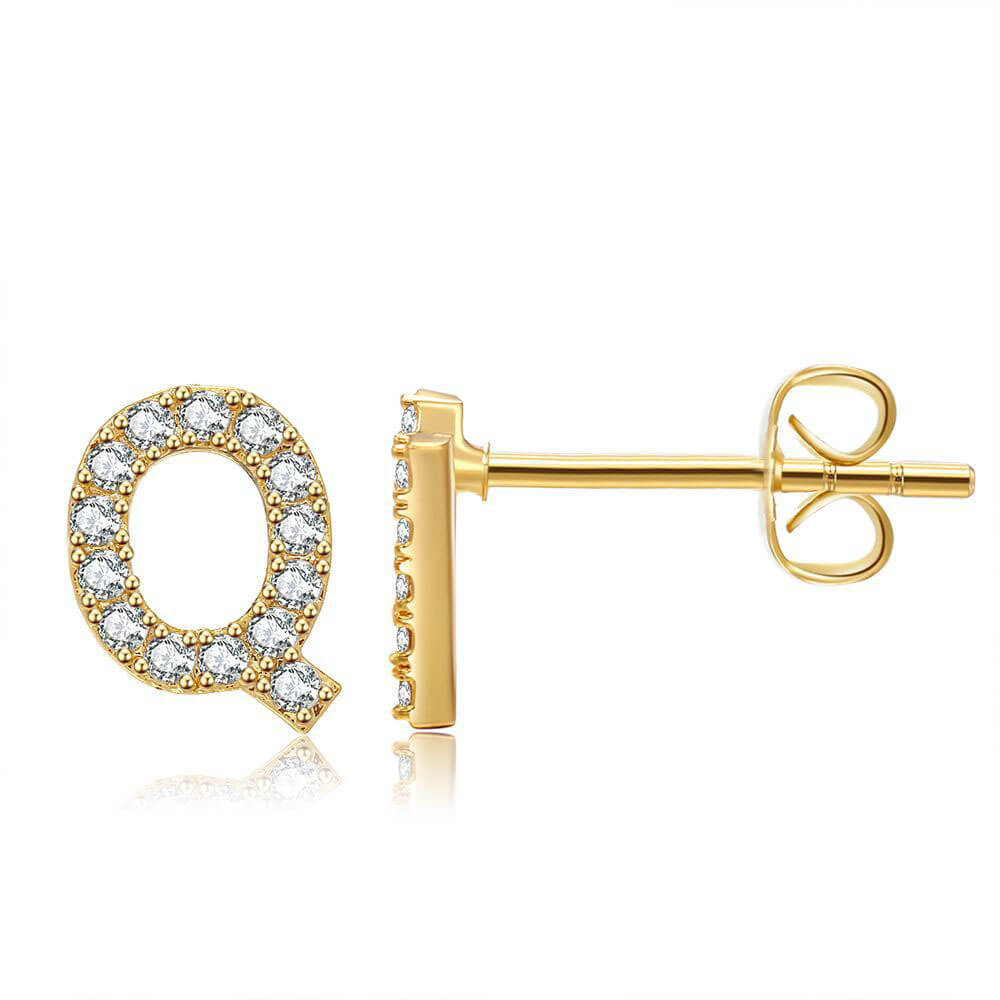 Letter Q Initial Diamond Stud Earrings in Gold