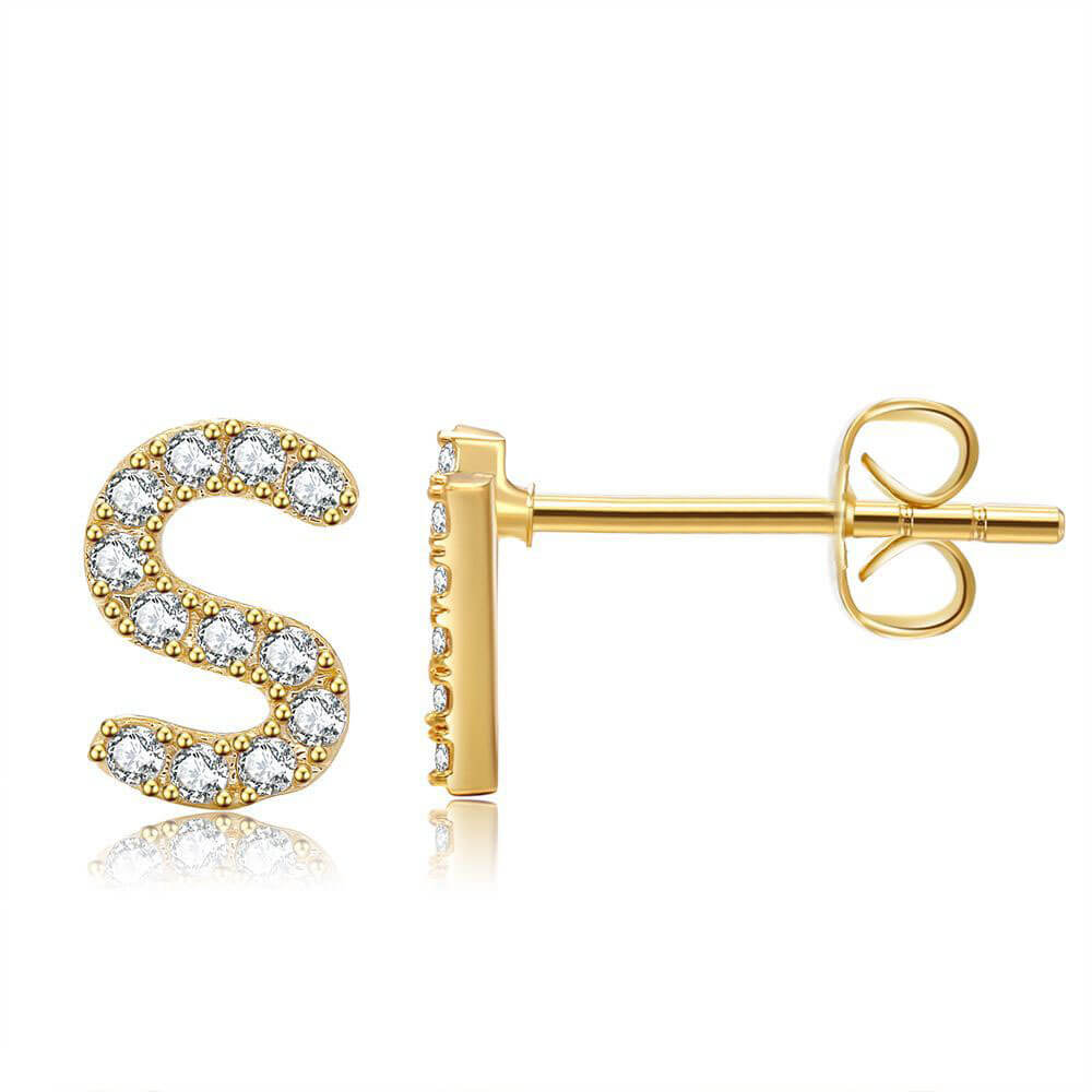 Letter S Initial Diamond Stud Earrings in Gold