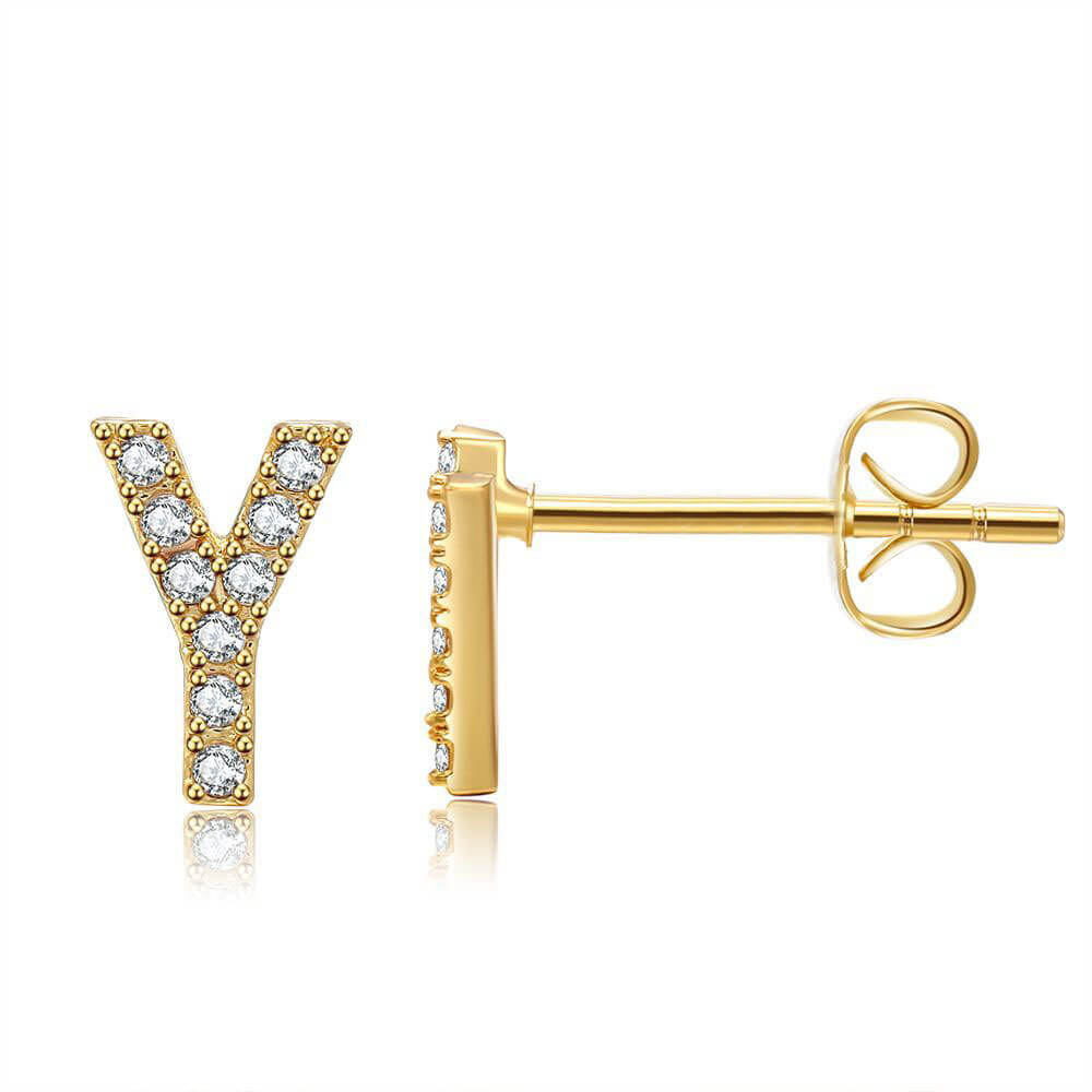 Pavé Letter M Initial Diamond Gold Stud Earrings