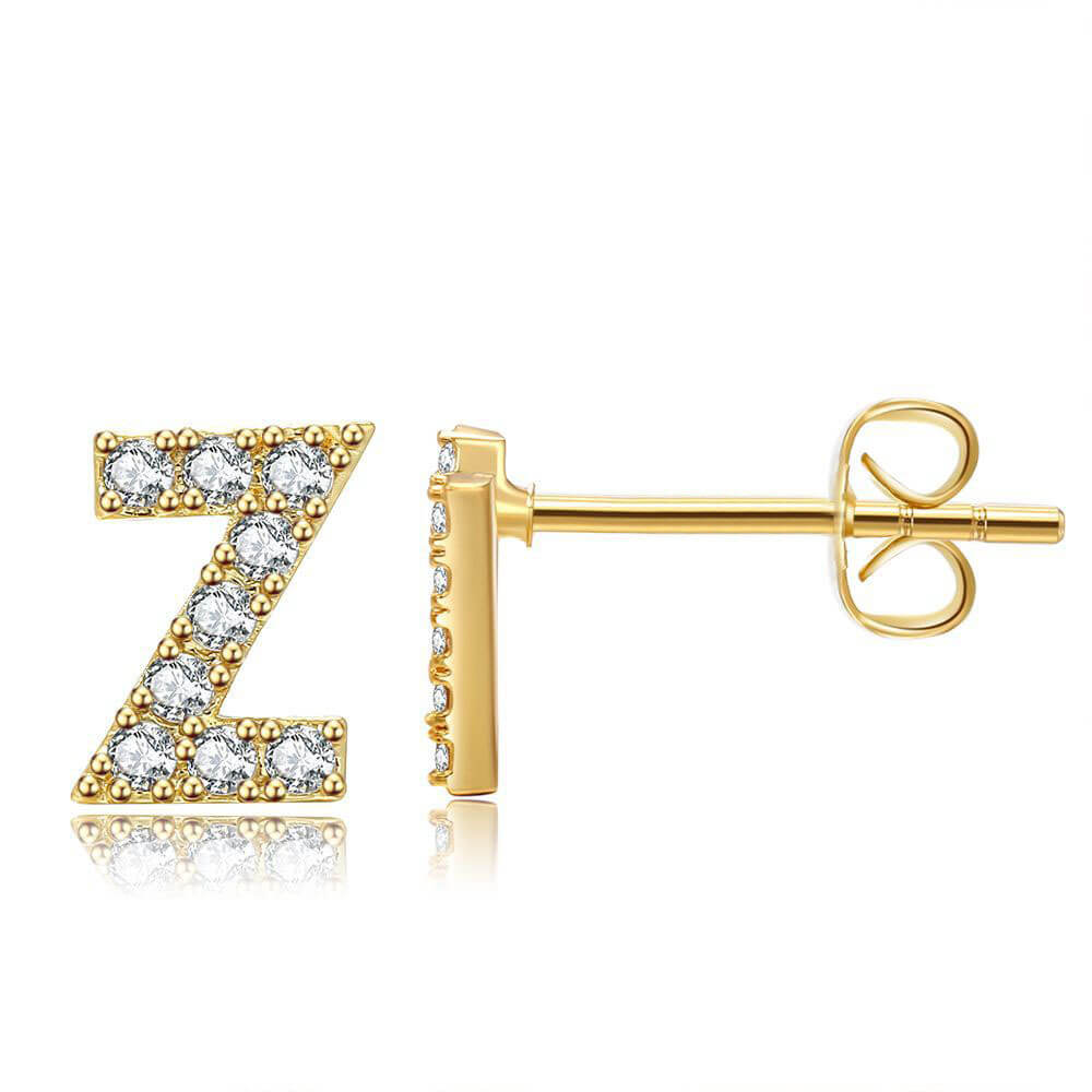 Pavé Letter M Initial Diamond Gold Stud Earrings