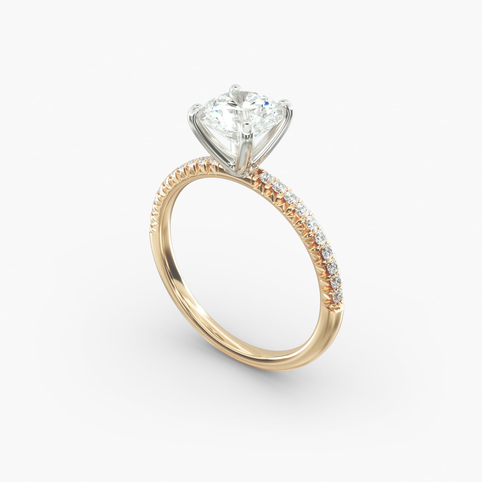 Bridal diamond ring with round solitaire and pavé shoulders