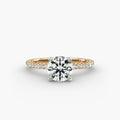 Petite pavé diamond engagement ring in gold with round diamond