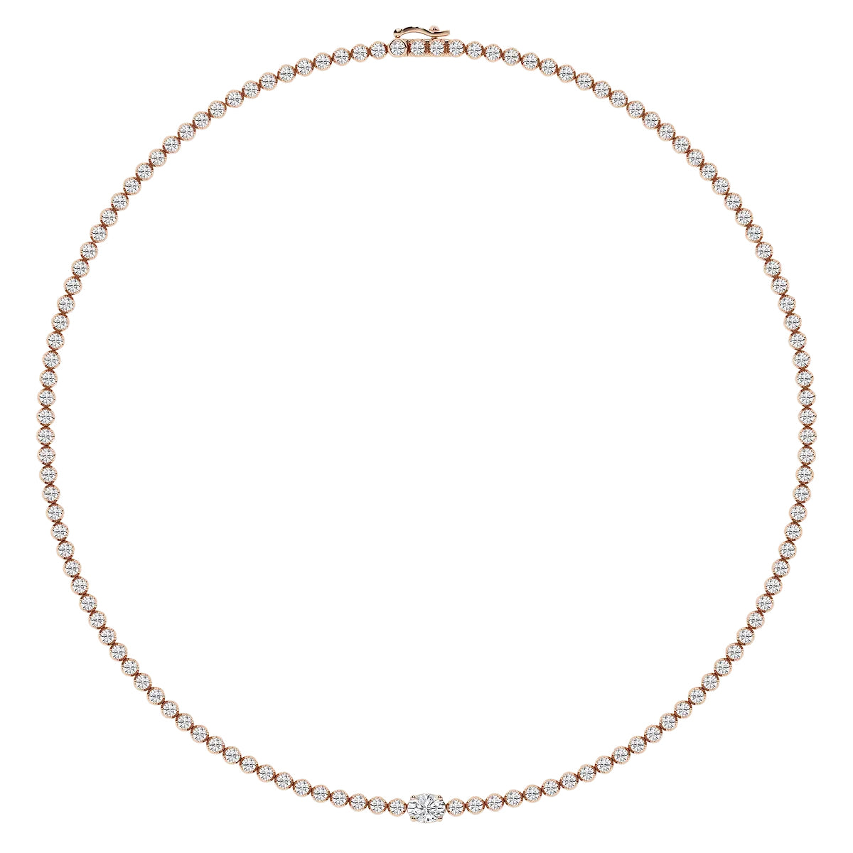 Oval Diamond Single Station Tennis Necklace in Gold