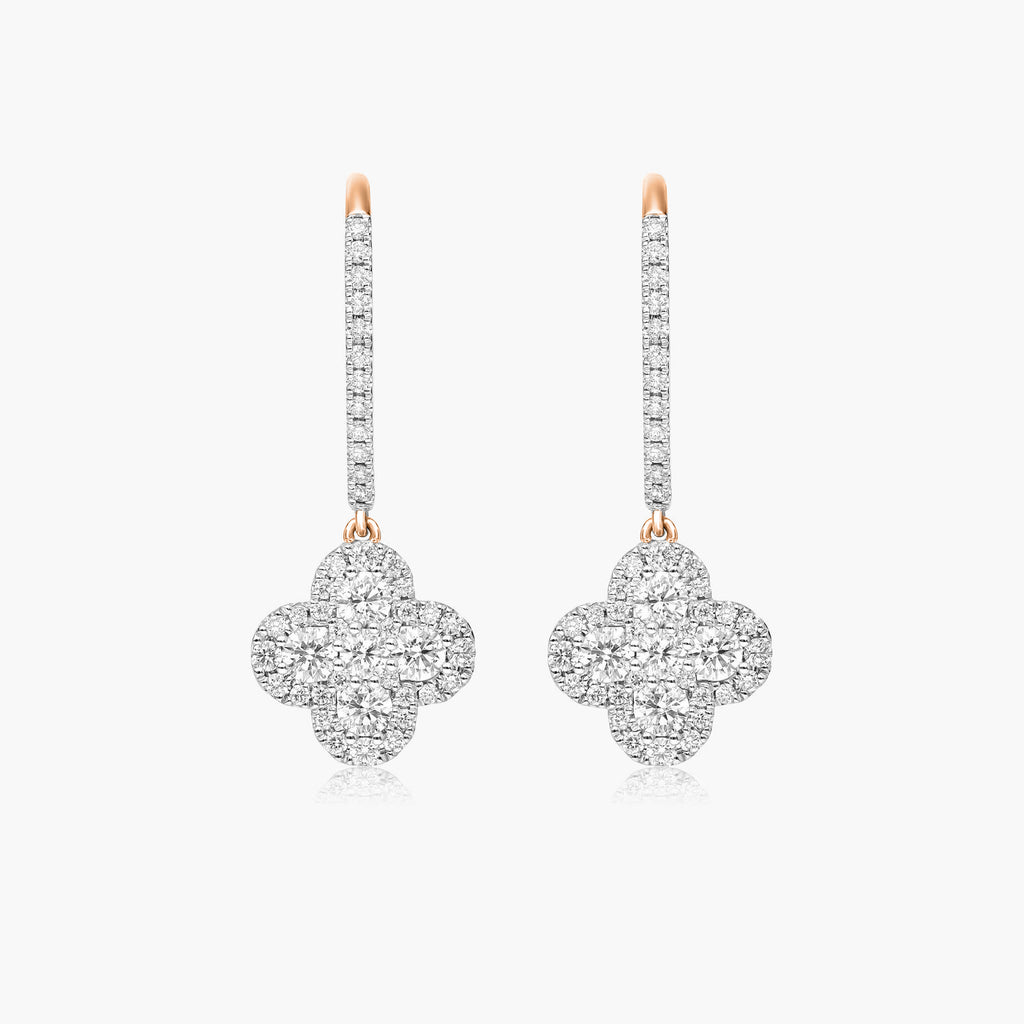 Rose gold clover diamond earrings