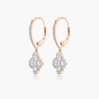 Clover pattern diamond dangle earrings in rose gold