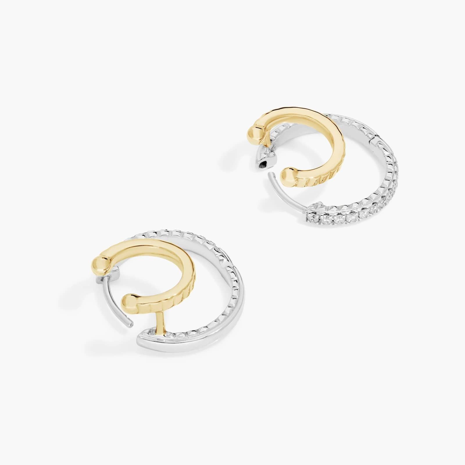 Two-tone pavé diamond huggie hoops