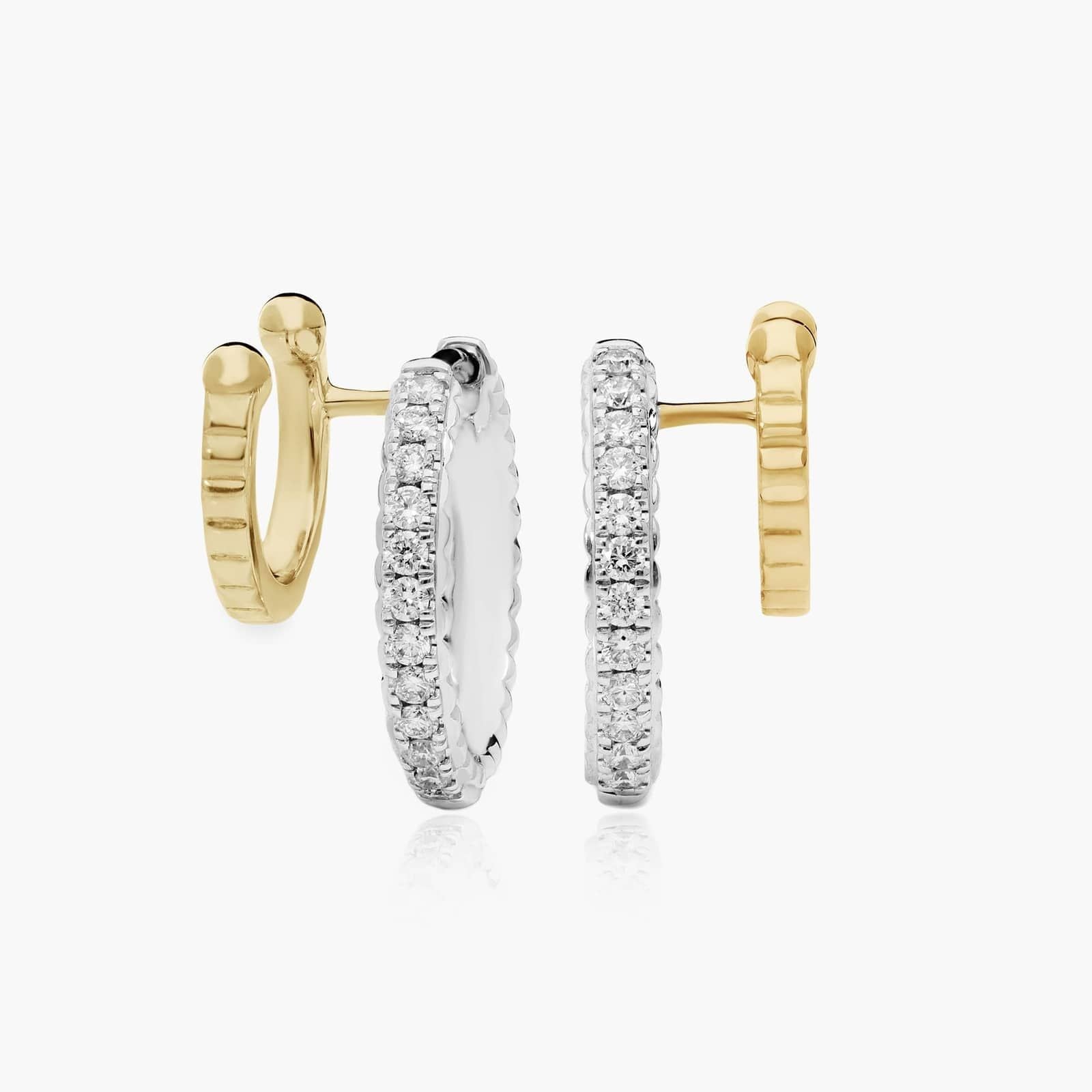 Gold and white gold diamond huggie earrings