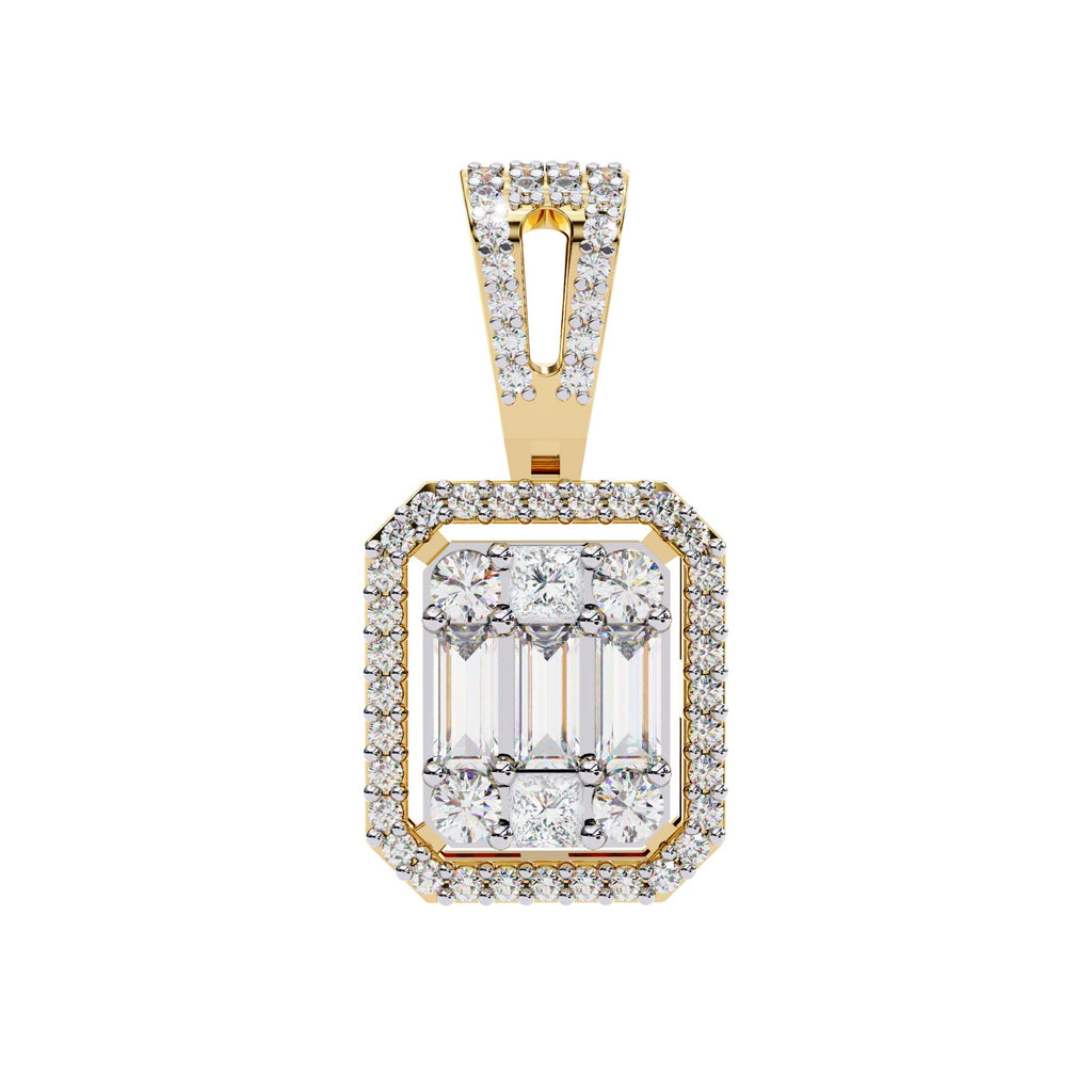 Princess-style rectangular diamond pendant with gold chain
