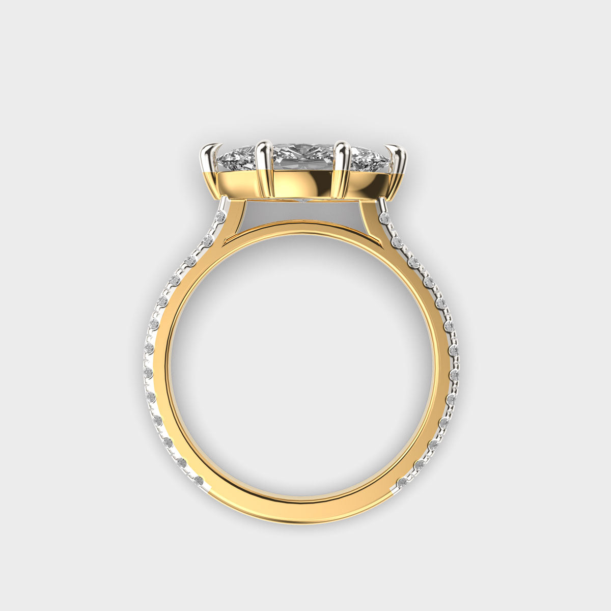Marquise Cut Diamond Engagement Ring with Pave Band in Gold