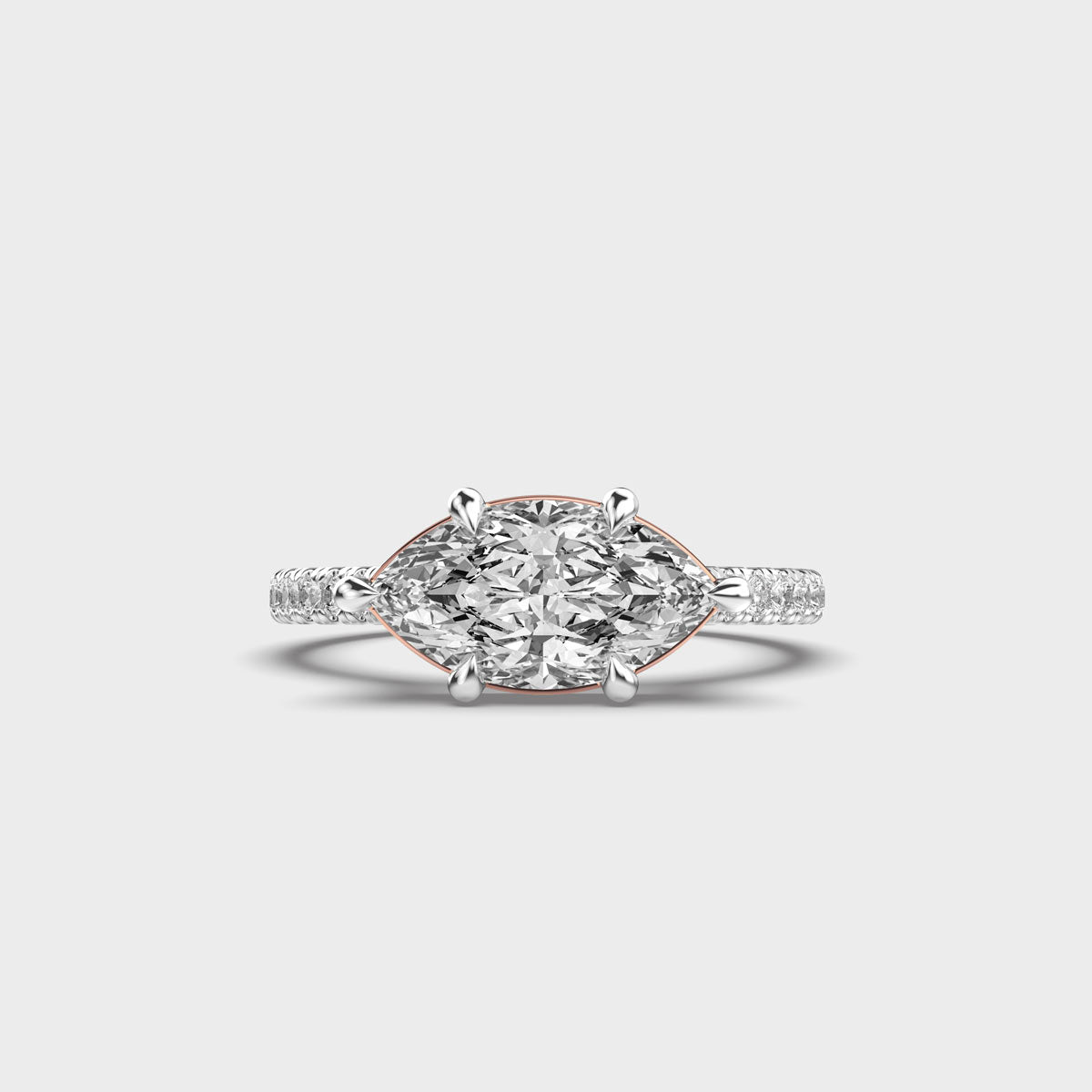 Marquise Cut Diamond Engagement Ring with Pave Band in Gold