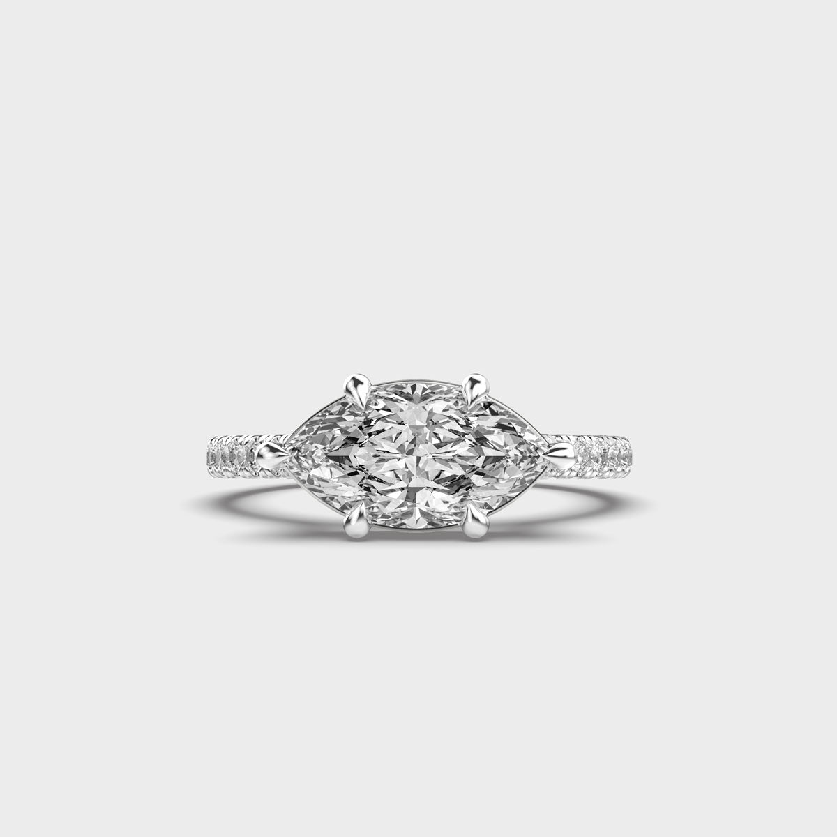 Marquise Cut Diamond Engagement Ring with Pave Band in Gold