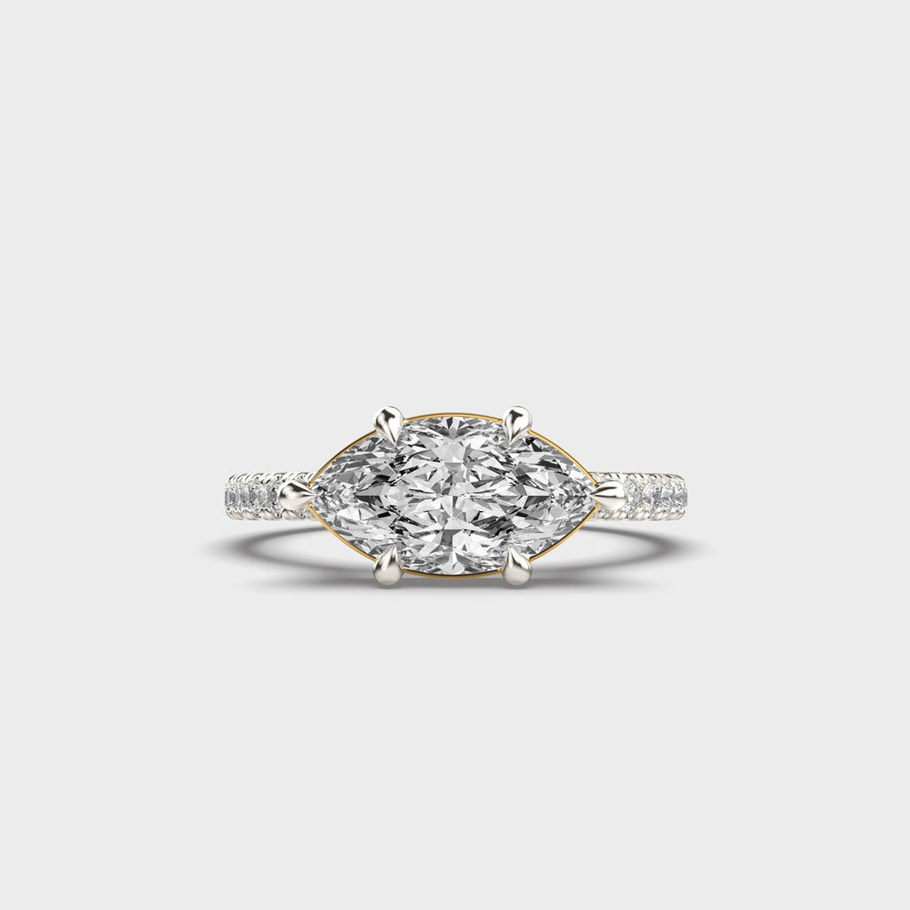 Marquise Cut Diamond Engagement Ring with Pave Band in Gold