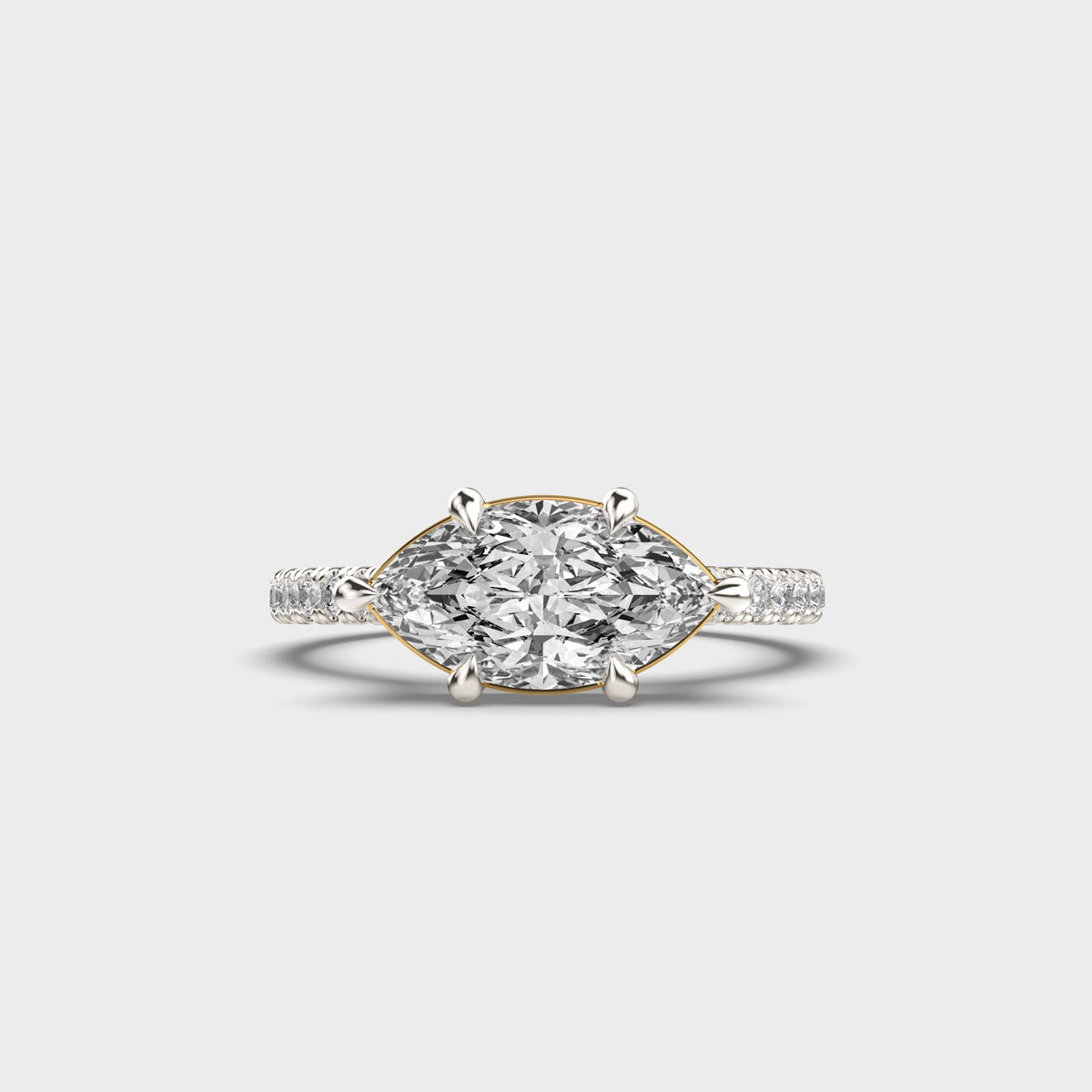 Marquise Cut Diamond Engagement Ring with Pave Band in Gold