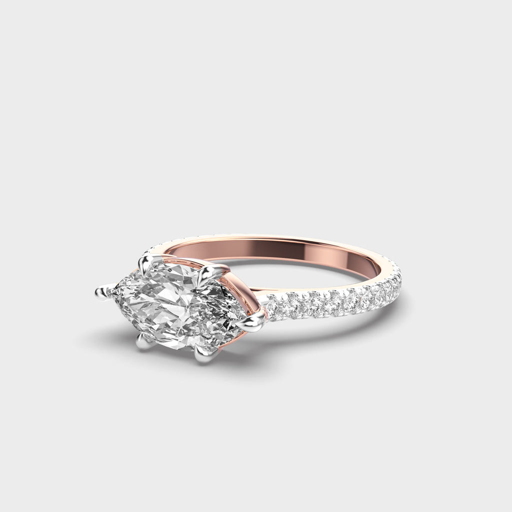Marquise Cut Diamond Engagement Ring with Pave Band in Gold