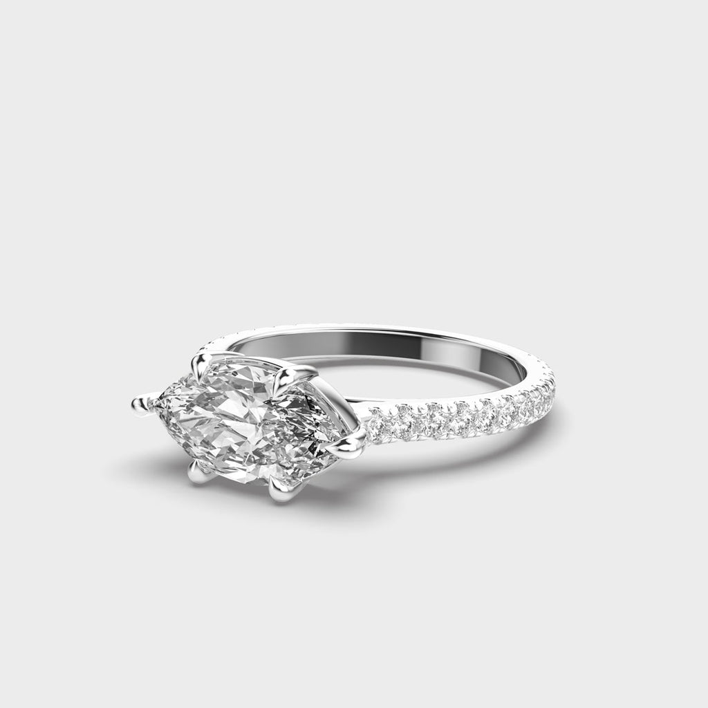 Marquise Cut Diamond Engagement Ring with Pave Band in Gold