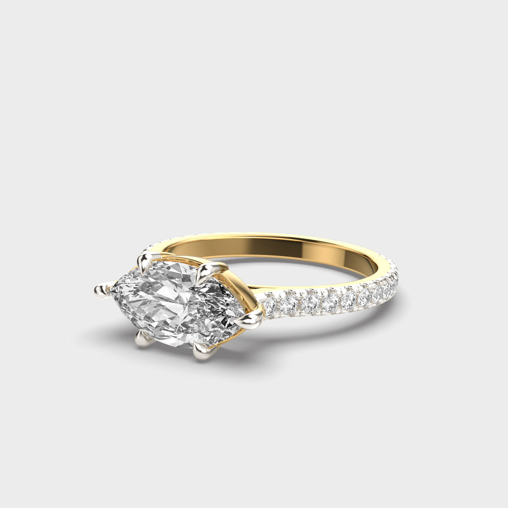 Marquise Cut Diamond Engagement Ring with Pave Band in Gold