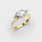 Marquise Cut Diamond Engagement Ring with Pave Band in Gold