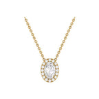 Oval-shaped halo diamond pendant in gold
