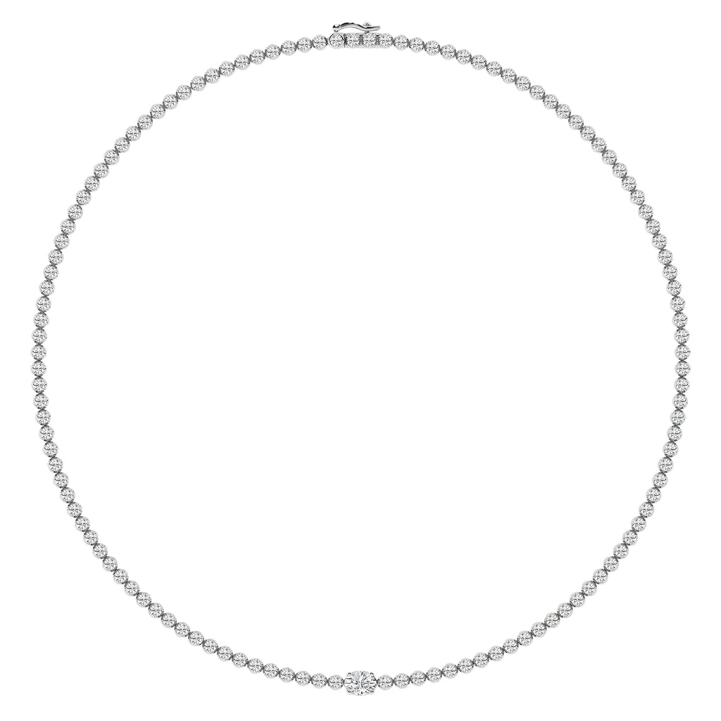 Oval Diamond Single Station Tennis Necklace in Gold
