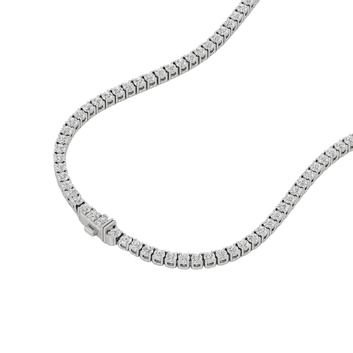 Round Diamond 4-Prong Setting Tennis Necklace in Gold