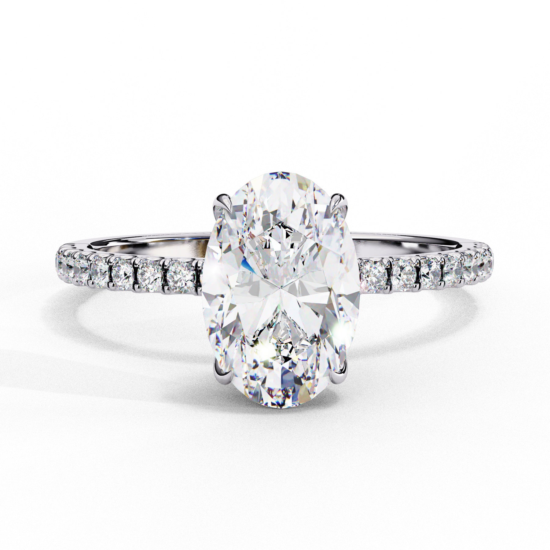 Elegant Oval Cut Diamond Ring with Pavé Band