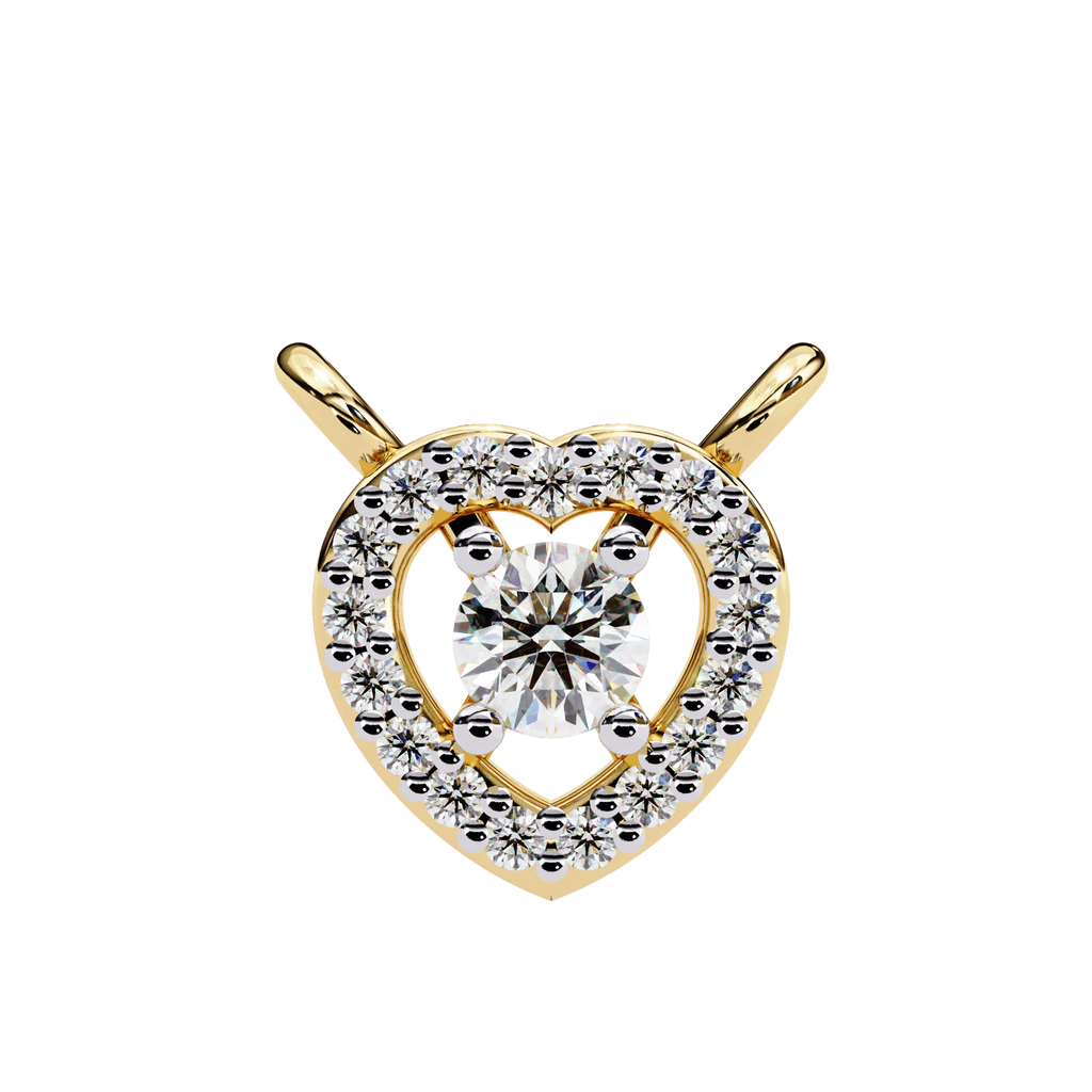 Round solitaire heart diamond pendant in gold