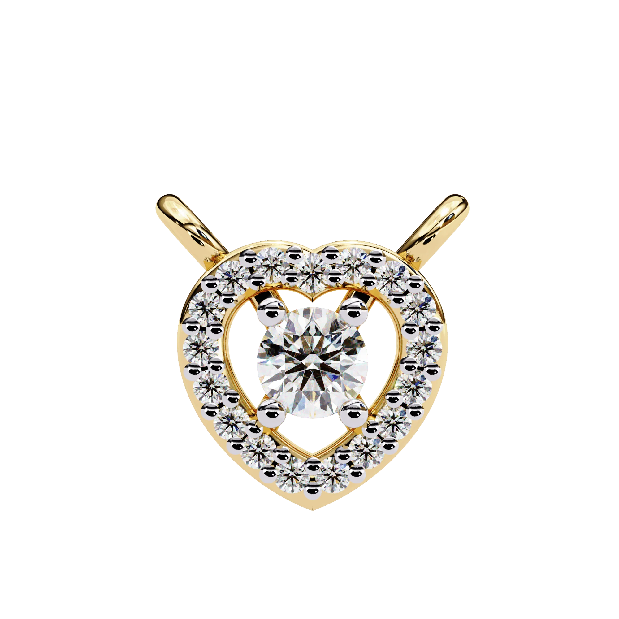 Round solitaire heart diamond pendant in gold