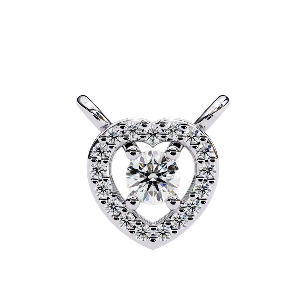 Round solitaire heart diamond pendant in white gold