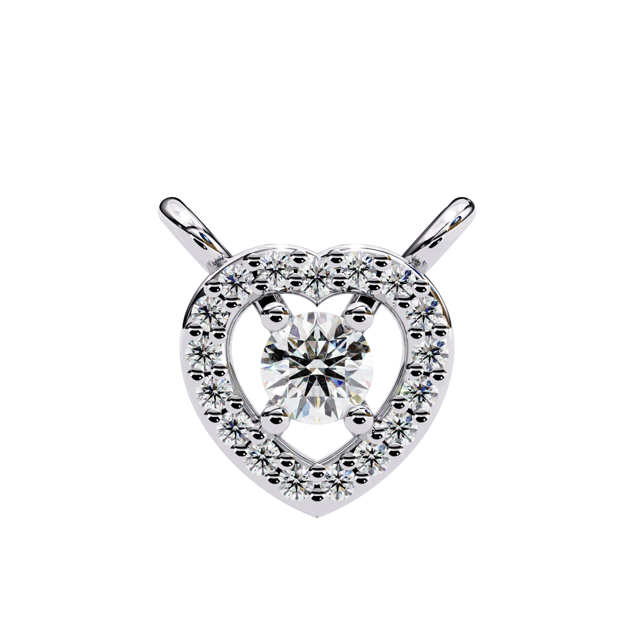 Round solitaire heart diamond pendant in white gold