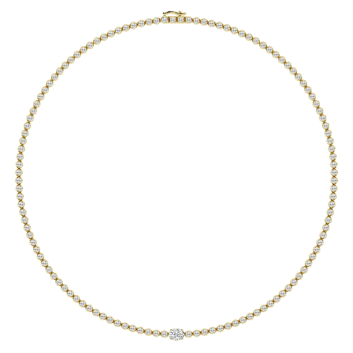 Oval Diamond Single Station Tennis Necklace in Gold