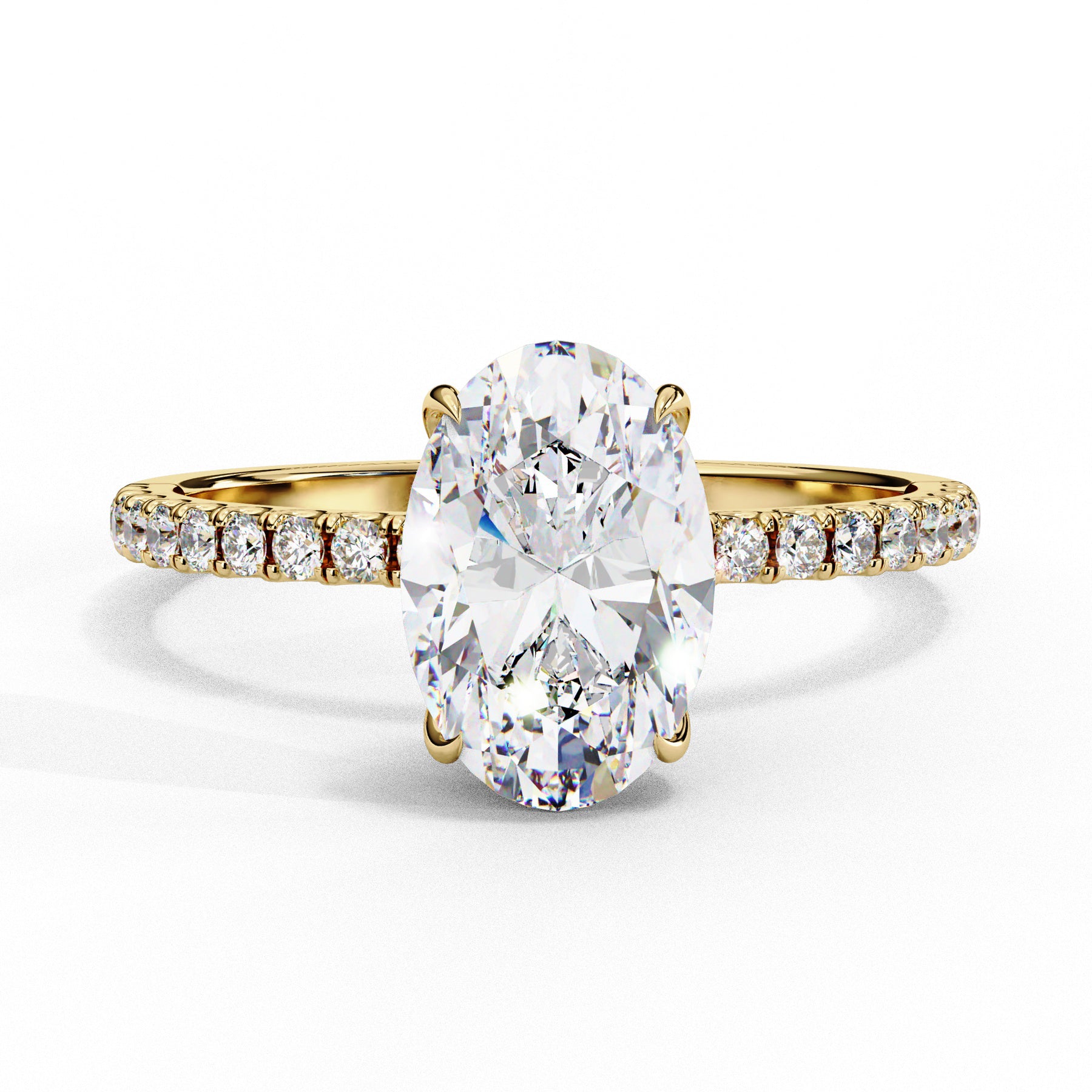 Elegant Oval Cut Diamond Ring with Pavé Band