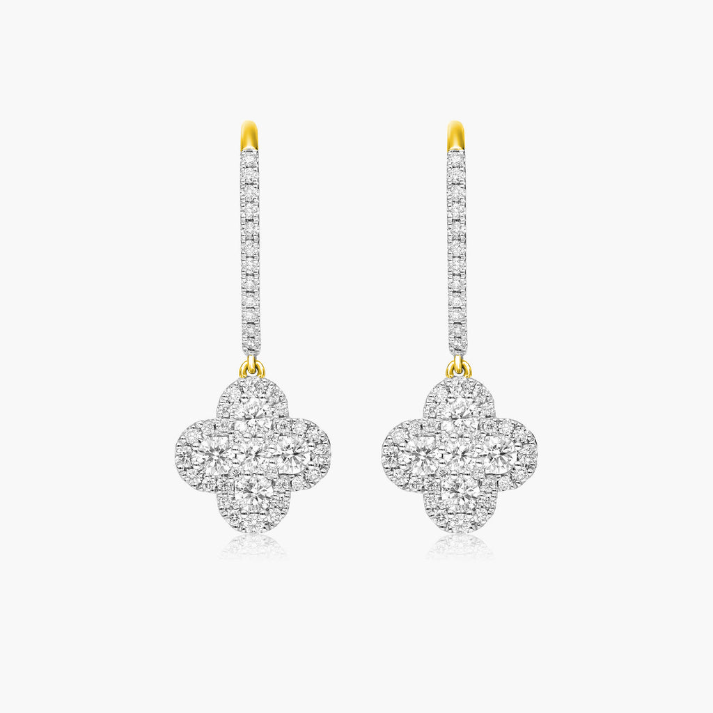 Clover-shaped diamond dangling earrings