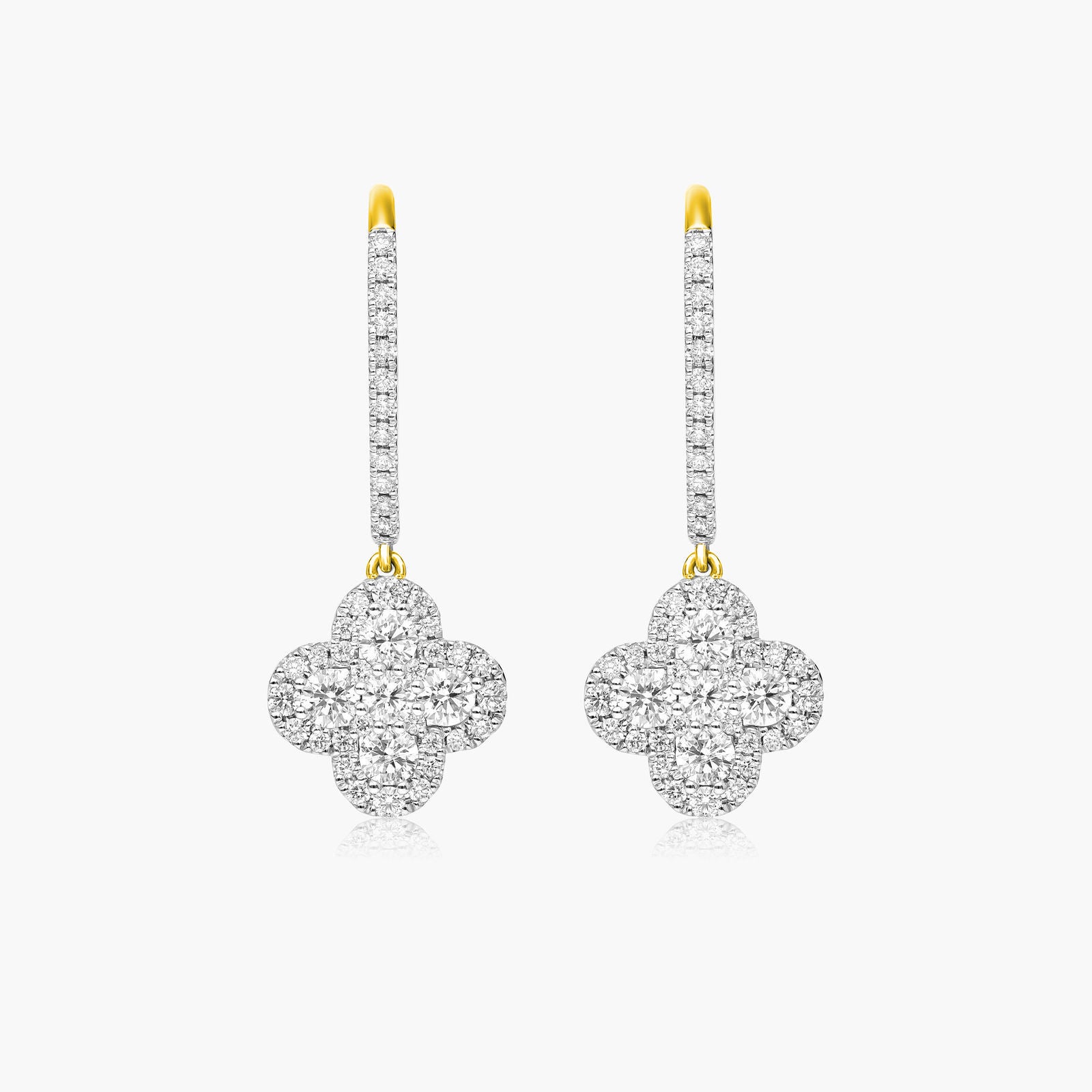 White Gold Clover Diamond Leverback Earrings