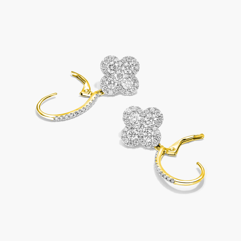 Gold diamond floral drop earrings