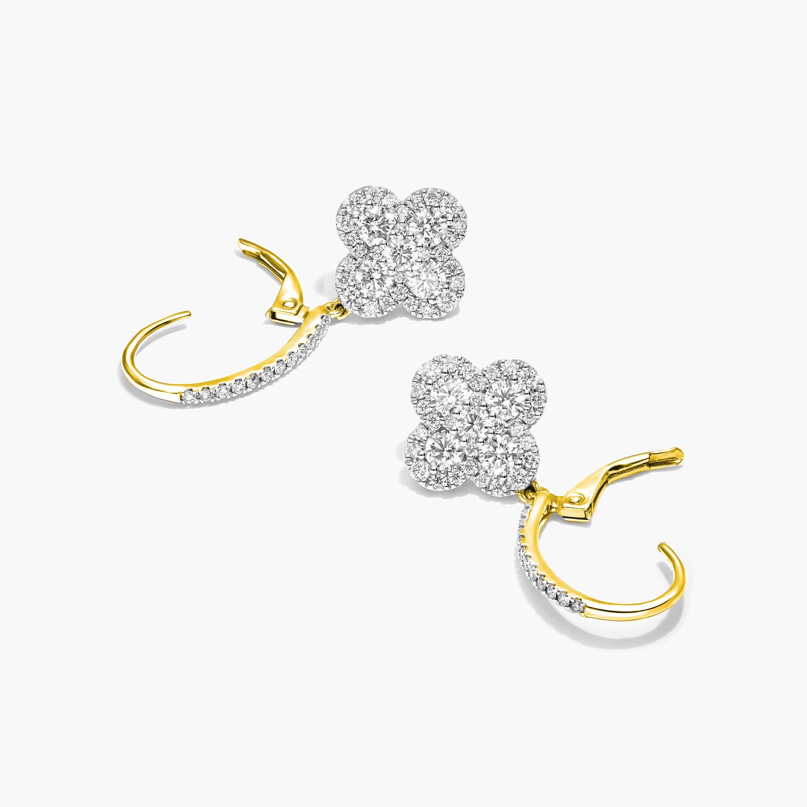 White Gold Clover Diamond Leverback Earrings
