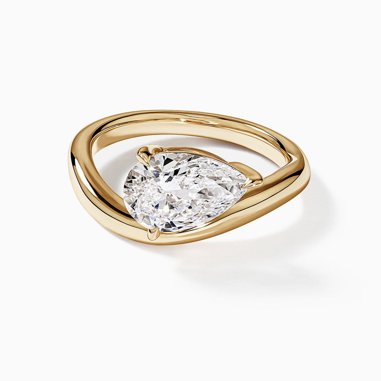 Pear Solitaire Bypass Engagement Ring in Gold