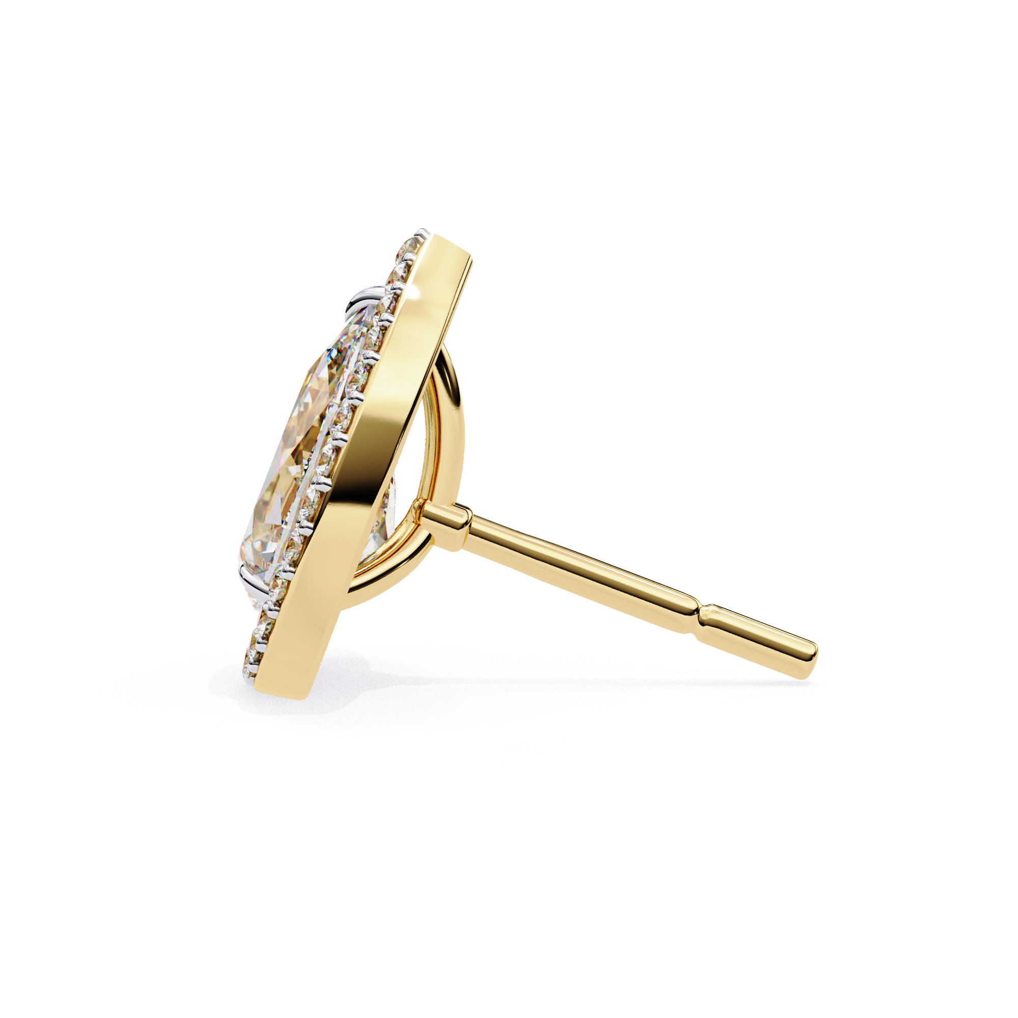 Elegant Pear-Shaped Diamond Halo Stud Earrings in Gold