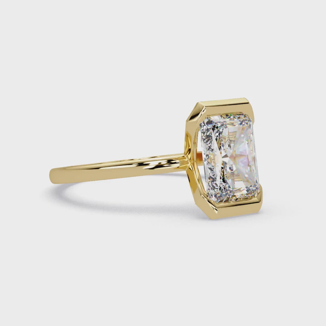 Radiant Diamond Half-Bezel Solitaire Ring in Gold