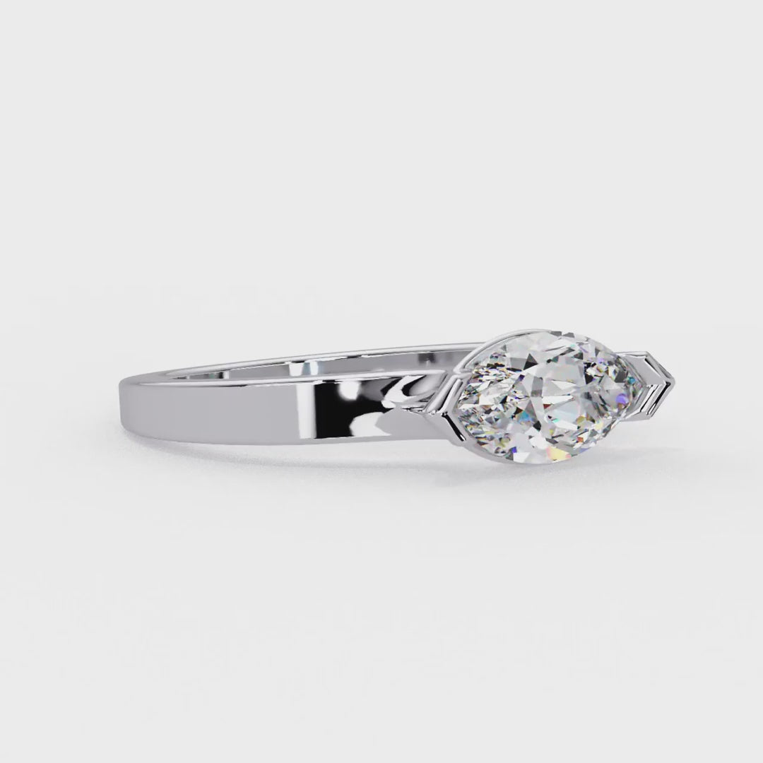 Marquise Diamond Half-Bezel Solitaire Ring in Gold