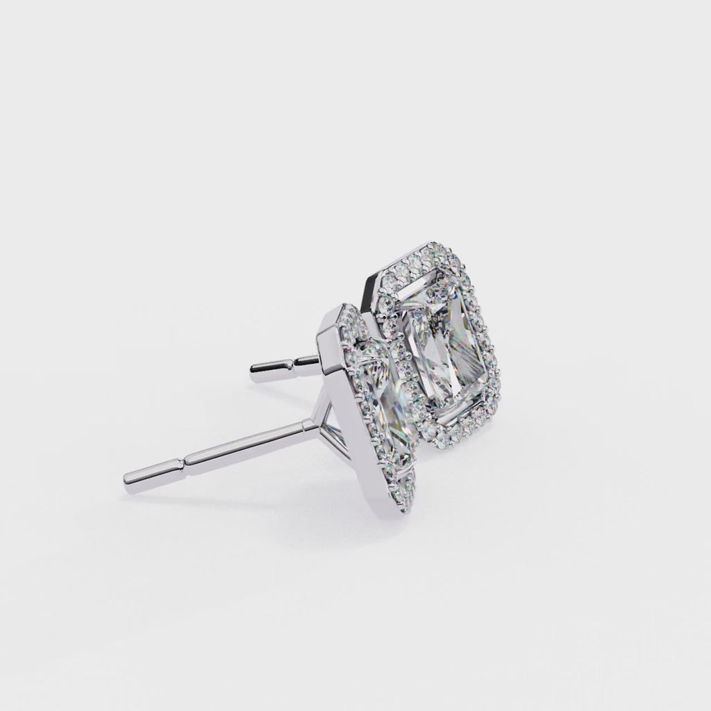Affordable Radiant cut diamond halo stud earrings