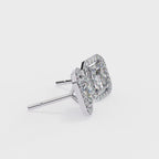 Affordable Radiant cut diamond halo stud earrings