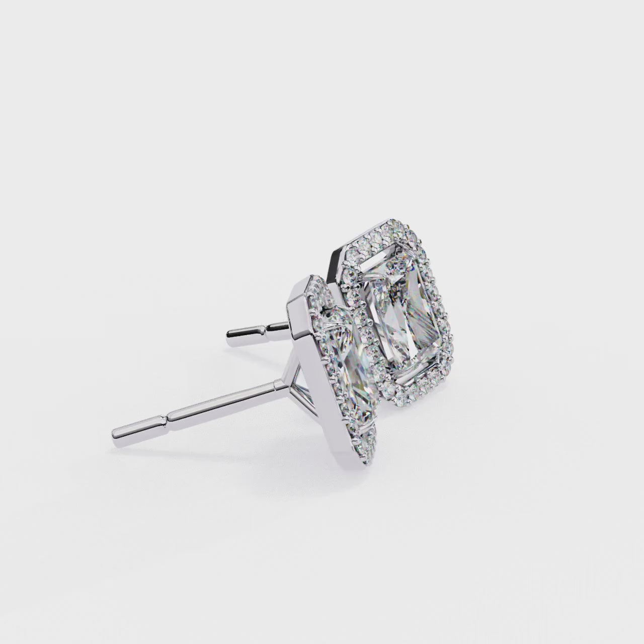 Affordable Radiant cut diamond halo stud earrings