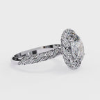 Oval cut diamond ring with twisted halo